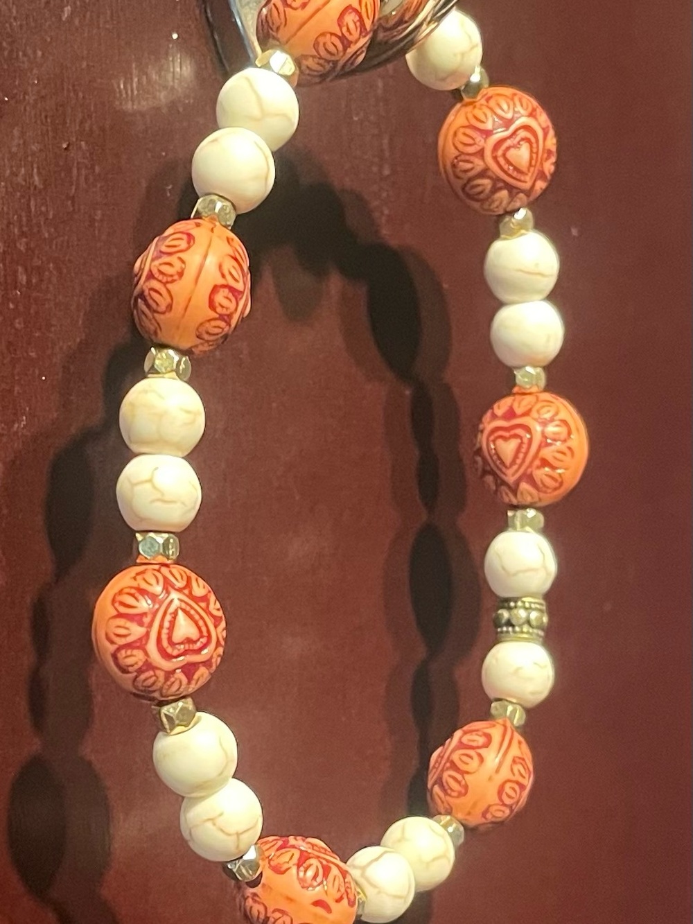 Handcrafted Orange and White Beaded Bracelet